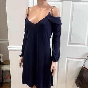 Michael Kors Blue Cold Shoulder Long Sleeve Sundress